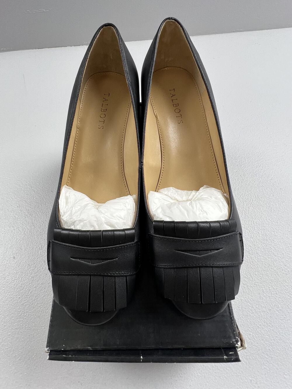 Talbots Shoes Womens Size 10W Black Leather Natalie Kiltie Wedge Pumps Heels